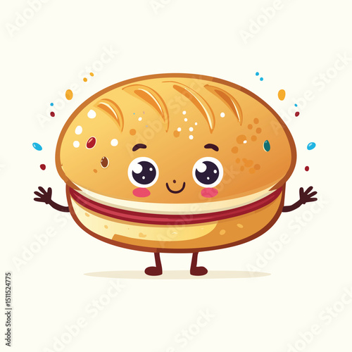 English Muffin in cute cartoon character style with expressive face and limbs.
