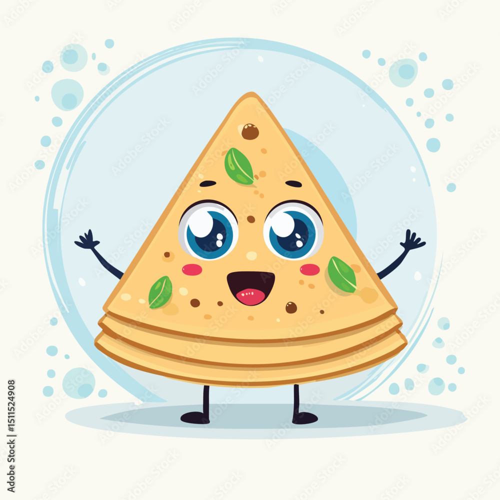 Paratha in cute cartoon character style with expressive face and limbs. Paratha in cute cartoon character style with expressive face and limbs.