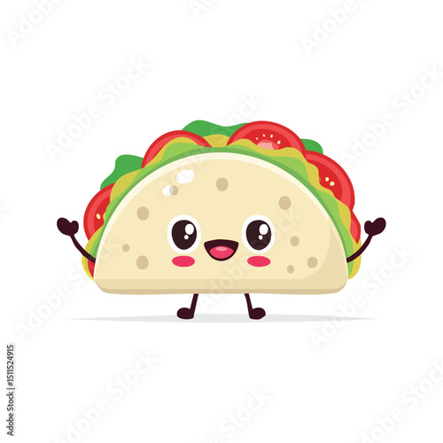 Tacos in cute cartoon character style with expressive face and limbs.