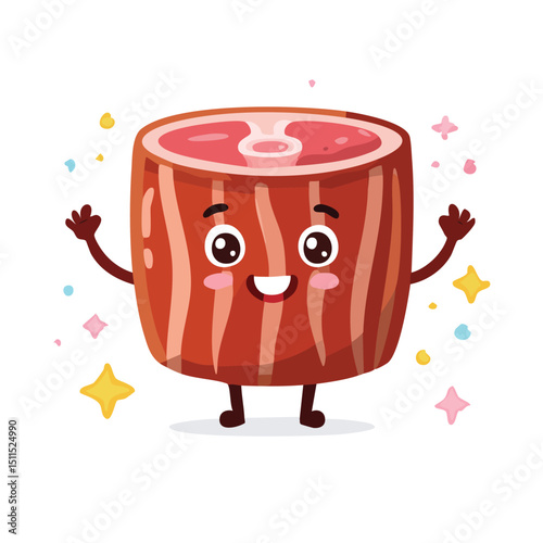 BBQ Ribs in cute cartoon character style with expressive face and limbs.