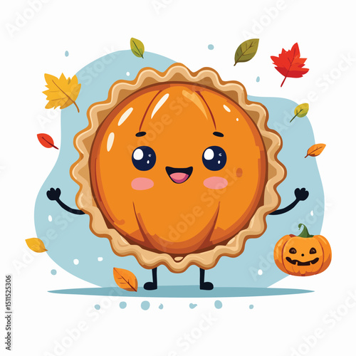 Pumpkin Pie in cute cartoon character style with expressive face and limbs.