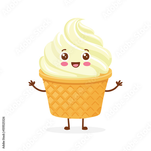 Vanilla Ice Cream in cute cartoon character style with expressive face and limbs.