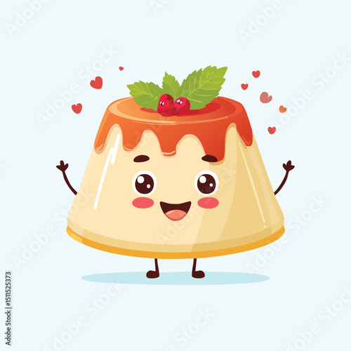 Panna Cotta in cute cartoon character style with expressive face and limbs.