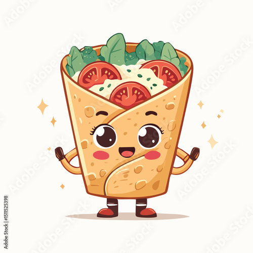 Caesar Wrap in cute cartoon character style with expressive face and limbs.