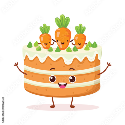 Carrot Cake in cute cartoon character style with expressive face and limbs.