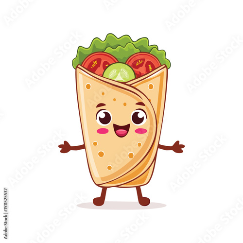 Chicken Shawarma in cute cartoon character style with expressive face and limbs.
