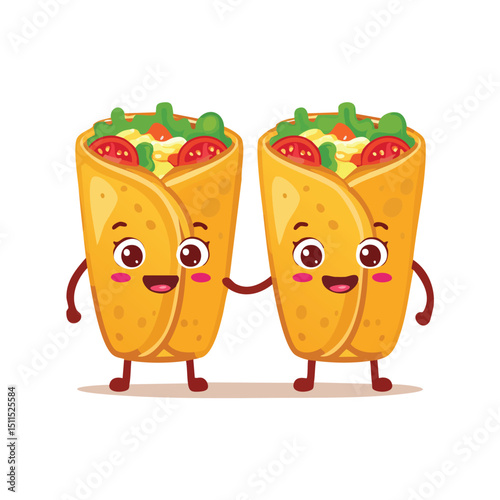 Chicken Enchiladas in cute cartoon character style with expressive face and limbs.
