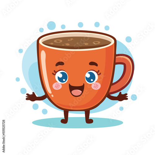 cup in cute cartoon character style with expressive face and limbs.
