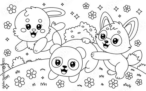 Cute Animal Coloring Page, Lineart outline illustration 