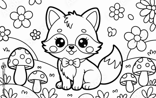 Cute Animal Coloring Page, Lineart outline illustration 