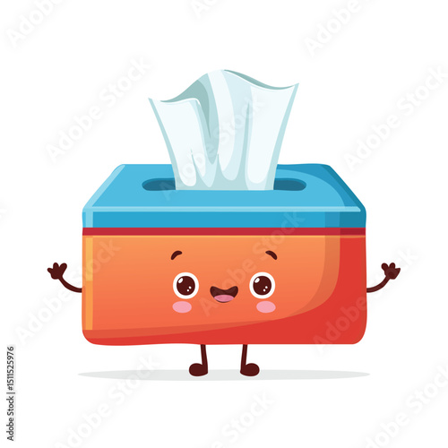 tissue box in cute cartoon character style with expressive face and limbs.