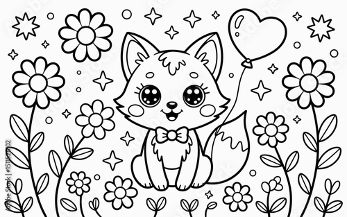 Cute Animal Coloring Page, Lineart outline illustration 