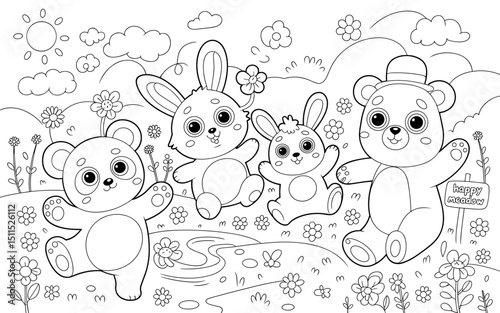 Cute Animal Coloring Page, Lineart outline illustration 