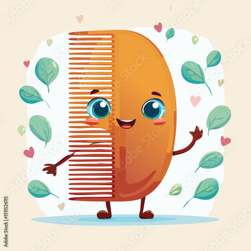 comb in cute cartoon character style with expressive face and limbs.