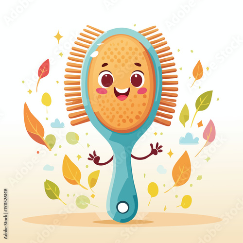 hairbrush in cute cartoon character style with expressive face and limbs.