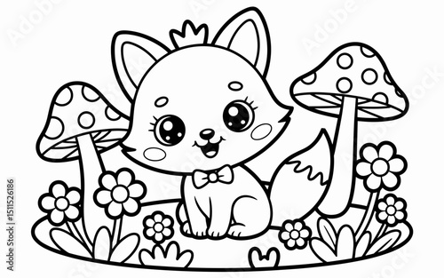 Cute Animal Coloring Page, Lineart outline illustration 