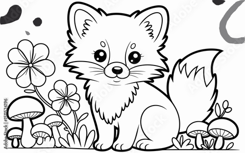 Cute Animal Coloring Page, Lineart outline illustration 