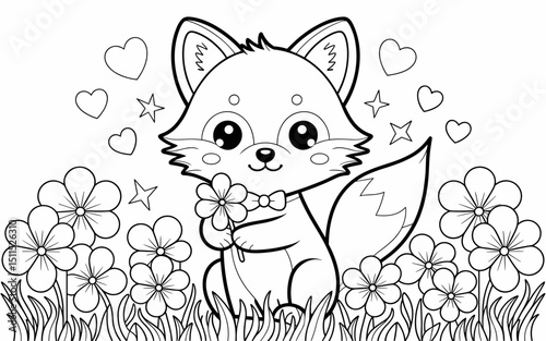 Cute Animal Coloring Page, Lineart outline illustration 