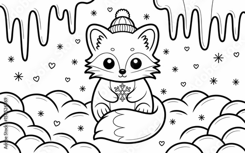 Cute Animal Coloring Page, Lineart outline illustration 