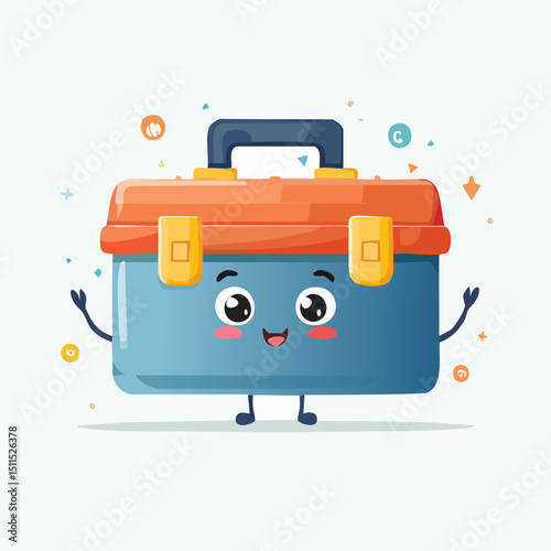 toolbox in cute cartoon character style with expressive face and limbs.