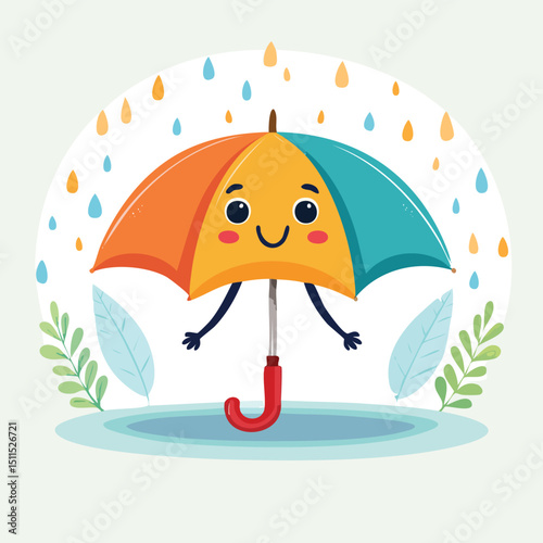 umbrella in cute cartoon character style with expressive face and limbs.