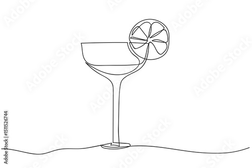 Minimalist line art depicting a cocktail glass with a lemon slice on the rim