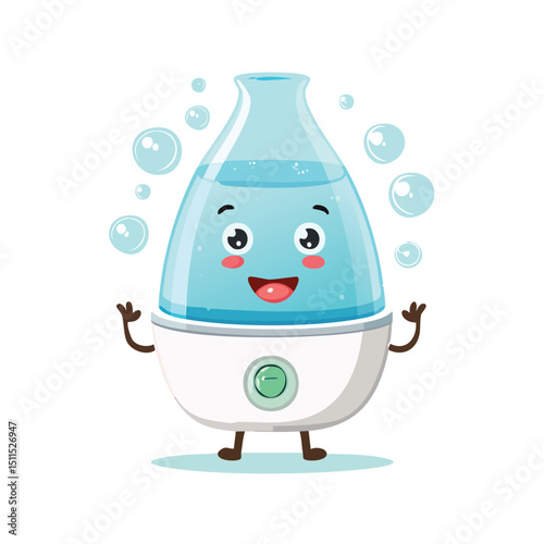 humidifier in cute cartoon character style with expressive face and limbs.