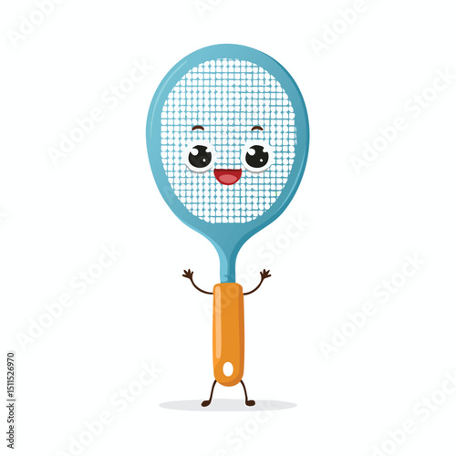 fly swatter in cute cartoon character style with expressive face and limbs.