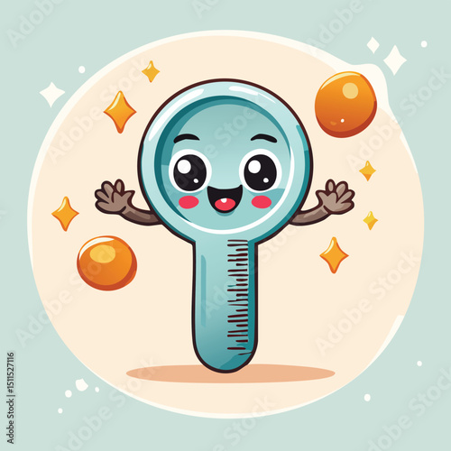 measuring spoon in cute cartoon character style with expressive face and limbs.