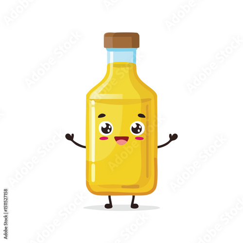 cooking oil bottle in cute cartoon character style with expressive face and limbs.