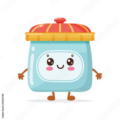 sugar container in cute cartoon character style with expressive face and limbs.