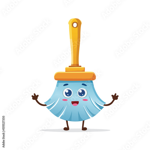 Toilet brush in cute cartoon character style with expressive face and limbs.
