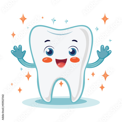 Tooth cup in cute cartoon character style with expressive face and limbs.