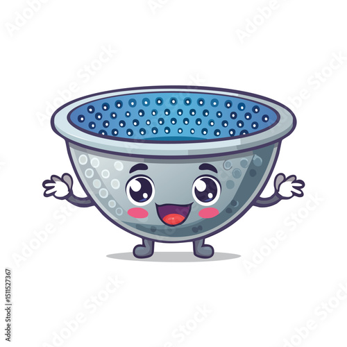 Sink strainer in cute cartoon character style with expressive face and limbs.