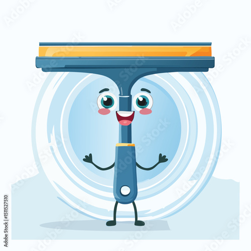 Window squeegee in cute cartoon character style with expressive face and limbs.