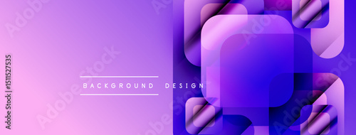 Abstract gradient background. Overlapping squares create modern visual effect. Purple, pink hues dominate composition. Minimal text present.