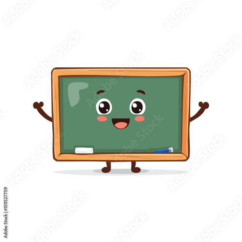 Chalkboard in cute cartoon character style with expressive face and limbs.