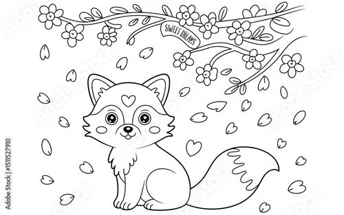 Cute Animal Coloring Page, Lineart outline illustration 