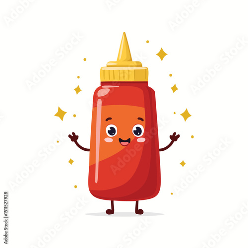 Condiment bottle in cute cartoon character style with expressive face and limbs.