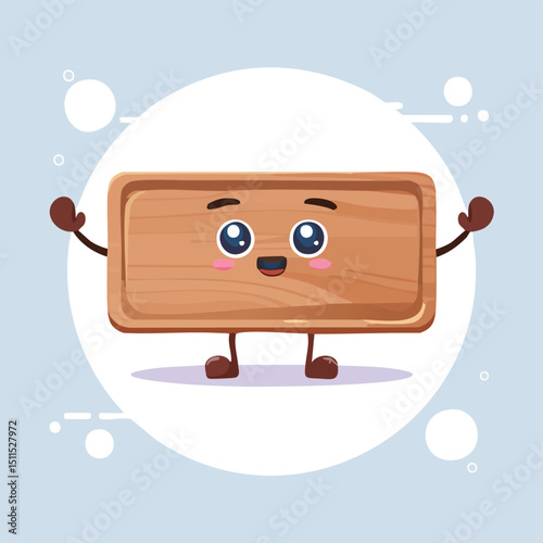 Tray table in cute cartoon character style with expressive face and limbs.