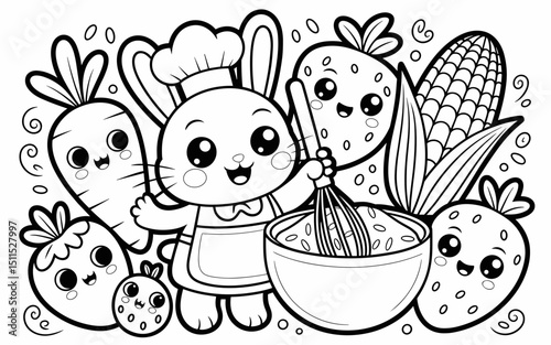 Cute Animal Coloring Page, Lineart outline illustration 