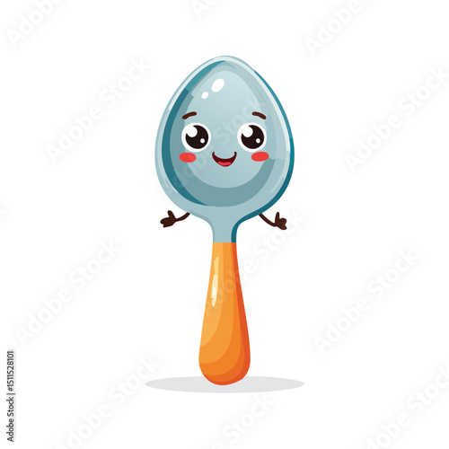 Serving spoon in cute cartoon character style with expressive face and limbs.