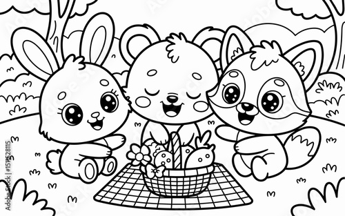 Cute Animal Coloring Page, Lineart outline illustration 