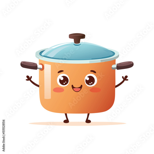 Stockpot in cute cartoon character style with expressive face and limbs.