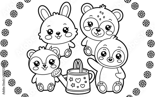 Cute Animal Coloring Page, Lineart outline illustration 