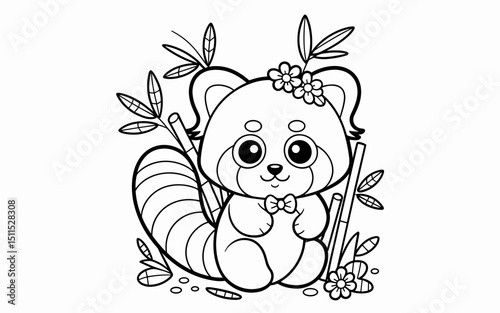 Cute Animal Coloring Page, Lineart outline illustration 