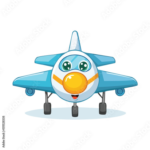 Fighter jet in cute cartoon character style with expressive face and limbs.