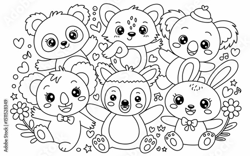 Cute Animal Coloring Page, Lineart outline illustration 