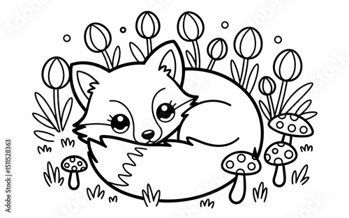 Cute Animal Coloring Page, Lineart outline illustration 