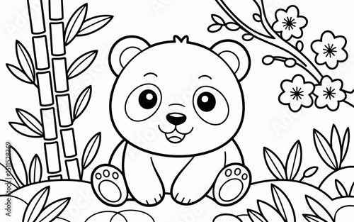 Cute Animal Coloring Page, Lineart outline illustration 
